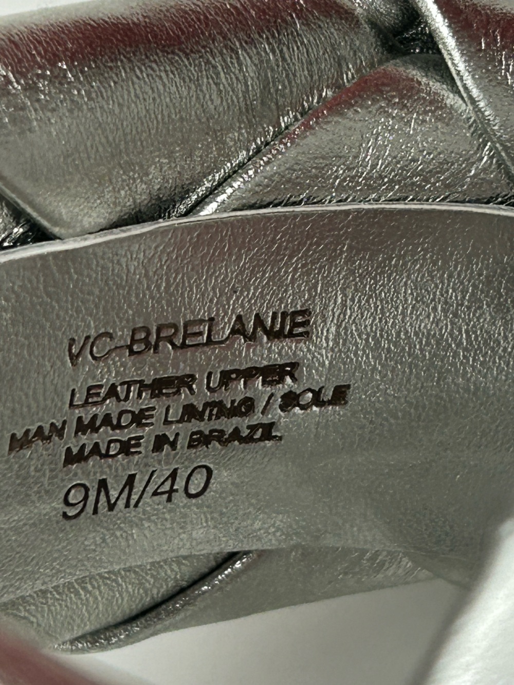 Vince Camuto Brelaune Silver Leather Braided Stiletto Slide Mules Size 9 - Picture 13 of 16